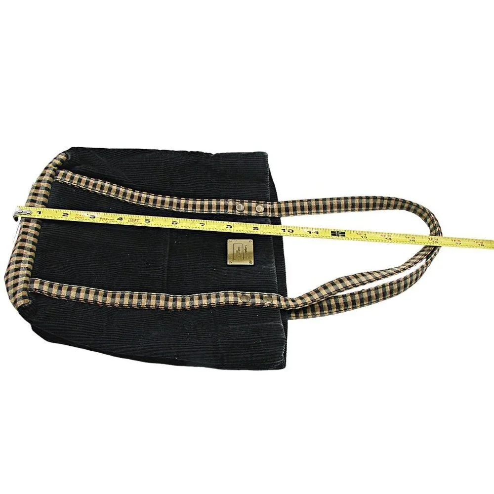 Longaberger Corduroy Plaid Tote Bag Purse Black Tan Khaki Check Homestead 9.5x10